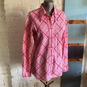 Vintage pink and red check 70’s blouse shirt  by Maverick size 38